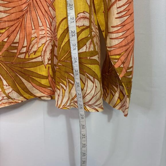 Tahari 100% Linen Yellow, Green, Cream Tropical Leaf Print Shirt Size XL X0479 - Picture 3 of 9